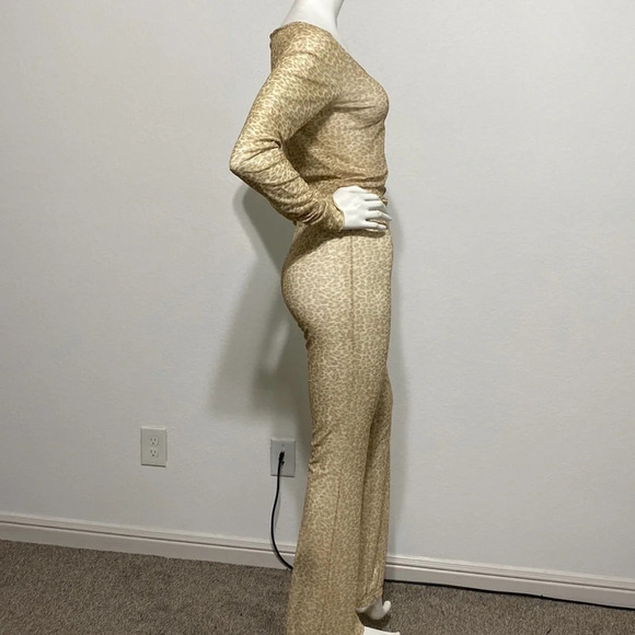 Kendall + Kylie NEW Retro Y2K Leopard Print Sheer Bell Bottom 2 Piece Pant Set L - Picture 3 of 4